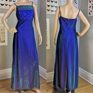 Vintage 90s y2k Prom Dress Iridescent Dress Mermaid Purple Green Sequins Jr 9/10